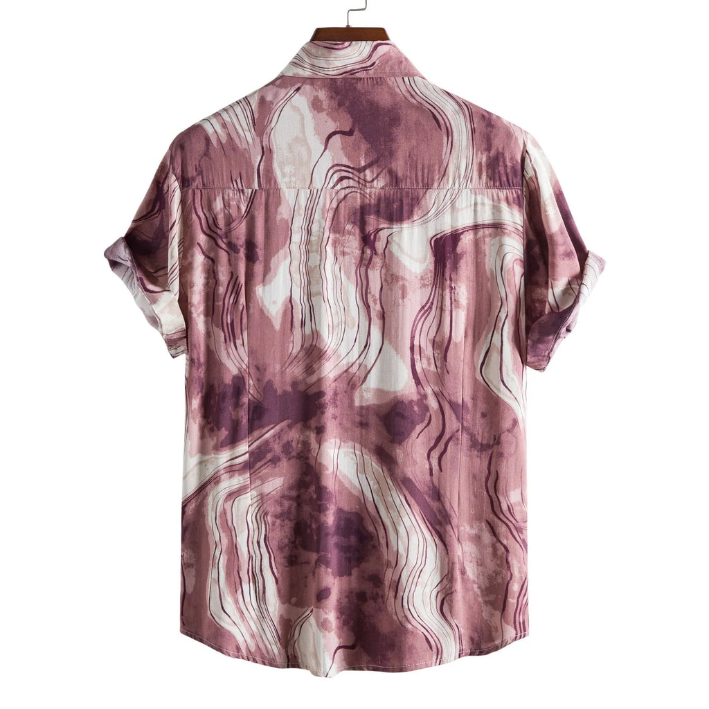 Men's Plus Size Abstract Marble Print Short Sleeve Button-Up Shirt - mens-shirts by Trendsi | Available at Handbags Specialist Headquarter