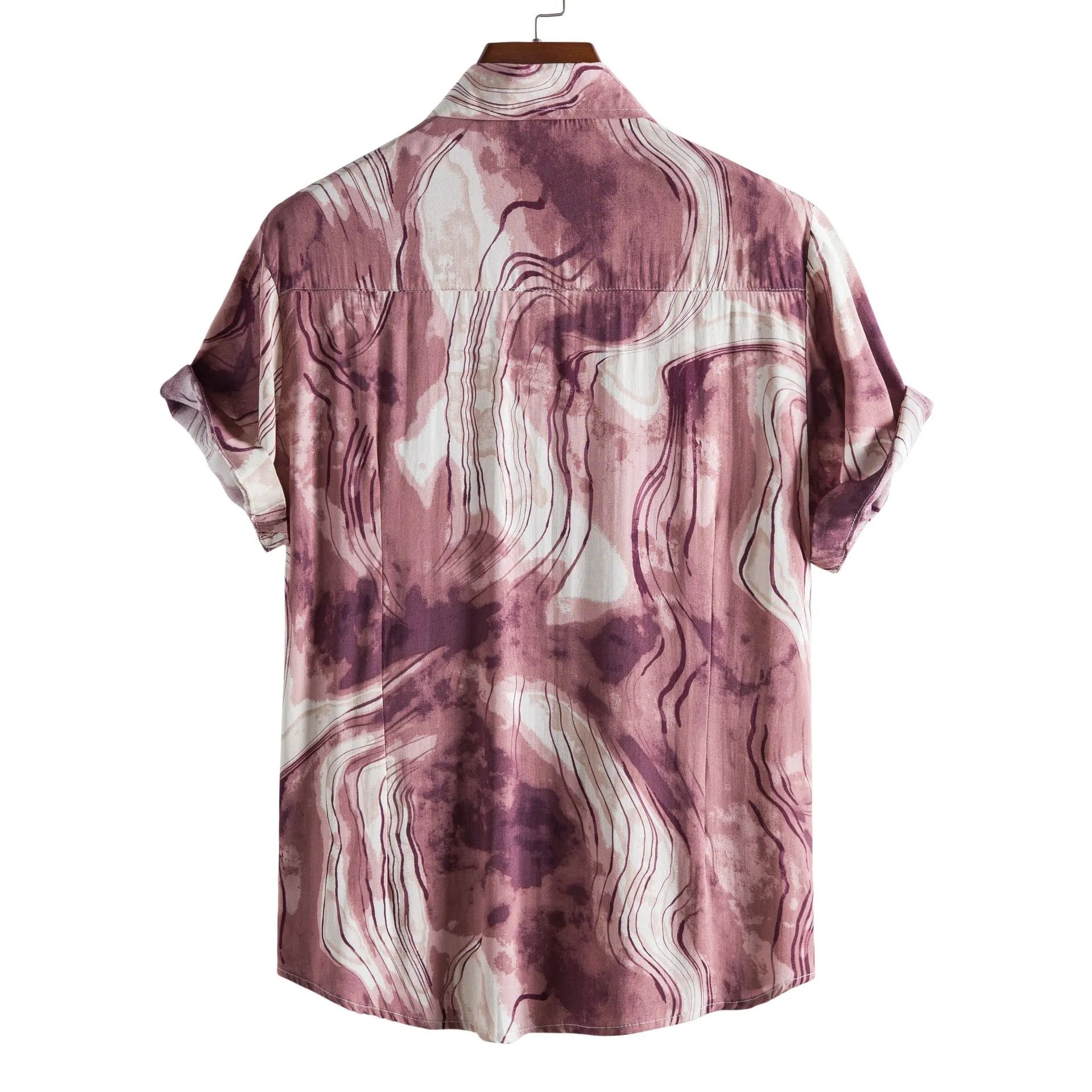 Men's Plus Size Abstract Marble Print Short Sleeve Button-Up Shirt - mens-shirts by Trendsi | Available at Handbags Specialist Headquarter
