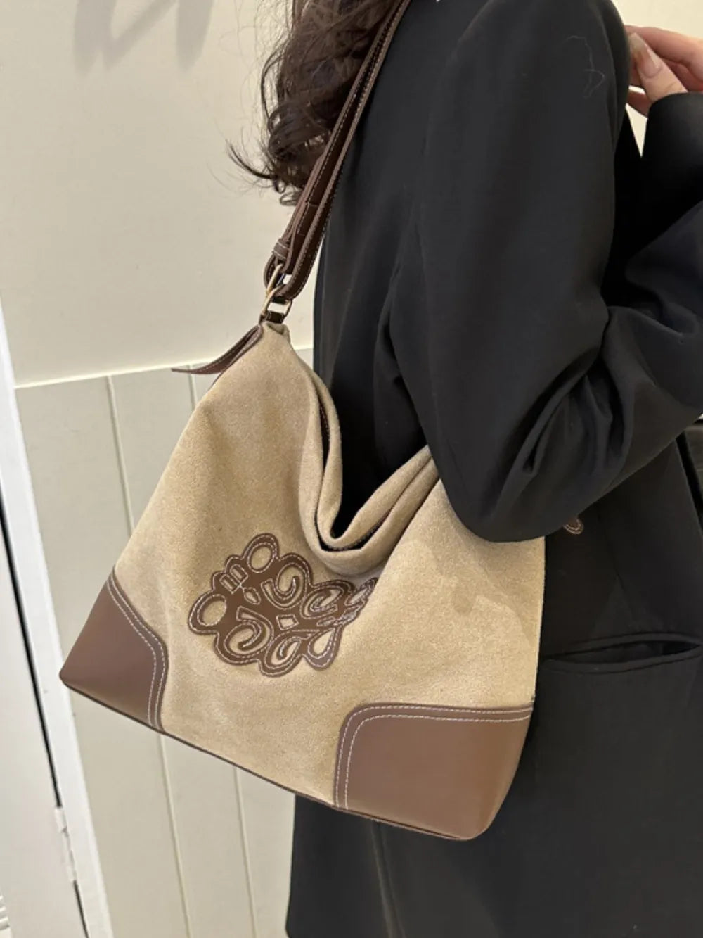 Suede Patch Adjustable Strap Tote Bag - Tote Bag by Trendsi | Available at Handbags Specialist Headquarter