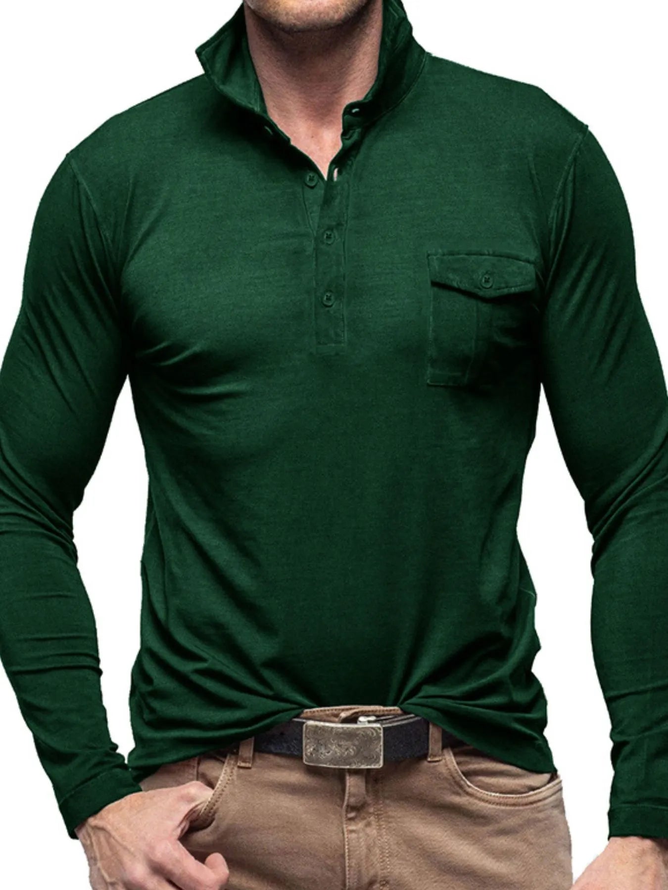 Men's Basic style Collared Neck Long Sleeve Polo - Men's Polo shirt by Trendsi | Available at Handbags Specialist Headquarter