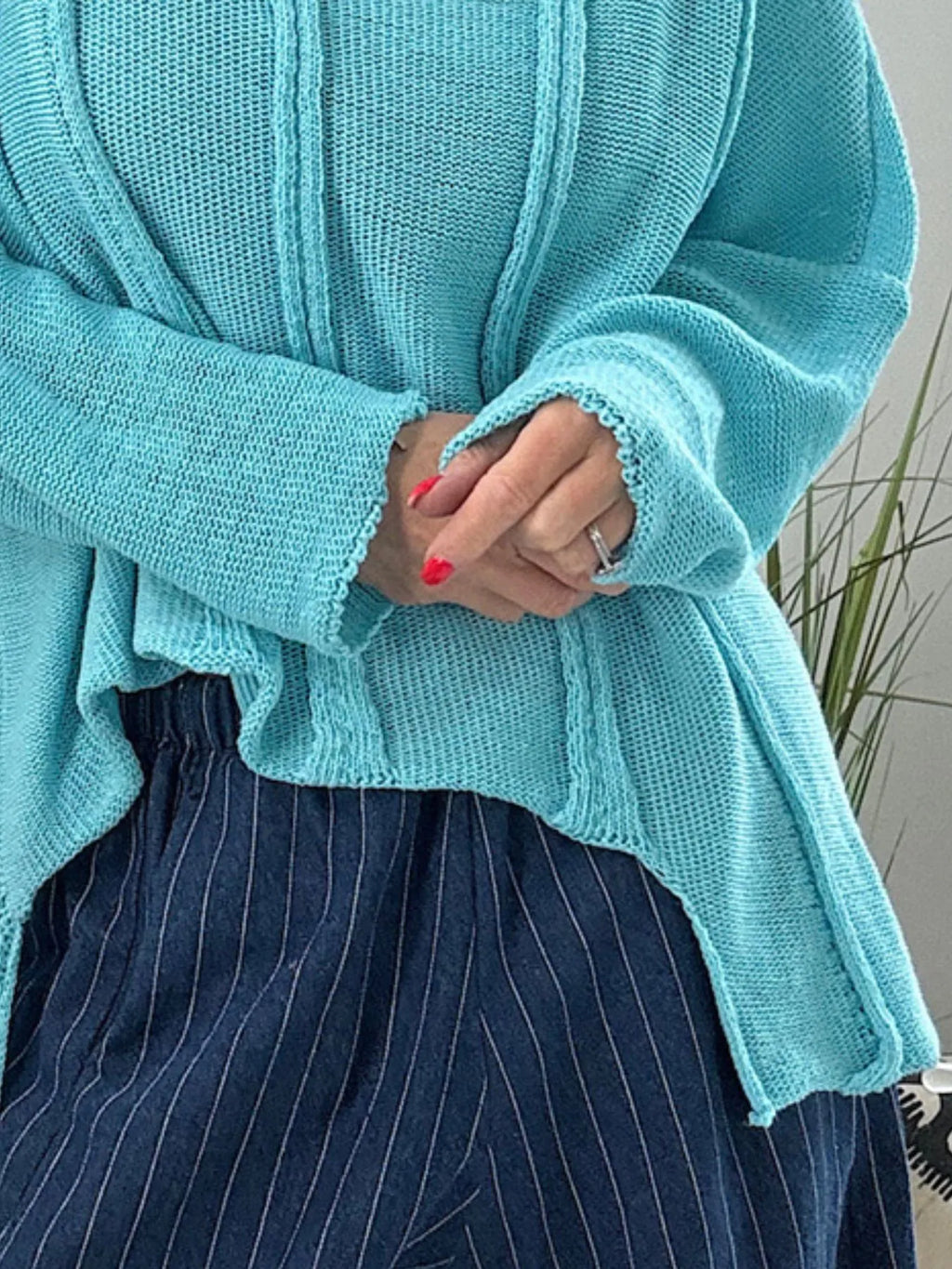 High-Low Drop Shoulder Sweater - Tops by Trendsi | Available at Handbags Specialist Headquarter