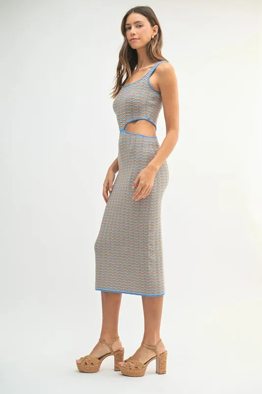 MABLE Multi Color Chevron Knit Bodycon Midi Dress - Maxi Dress by Trendsi | Available at Handbags Specialist Headquarter