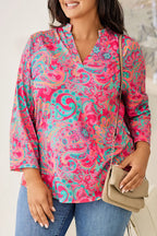 Plus Size Printed Notched Long Sleeve Blouse - Plus Size Shirts by Trendsi | Available at Handbags Specialist Headquarter