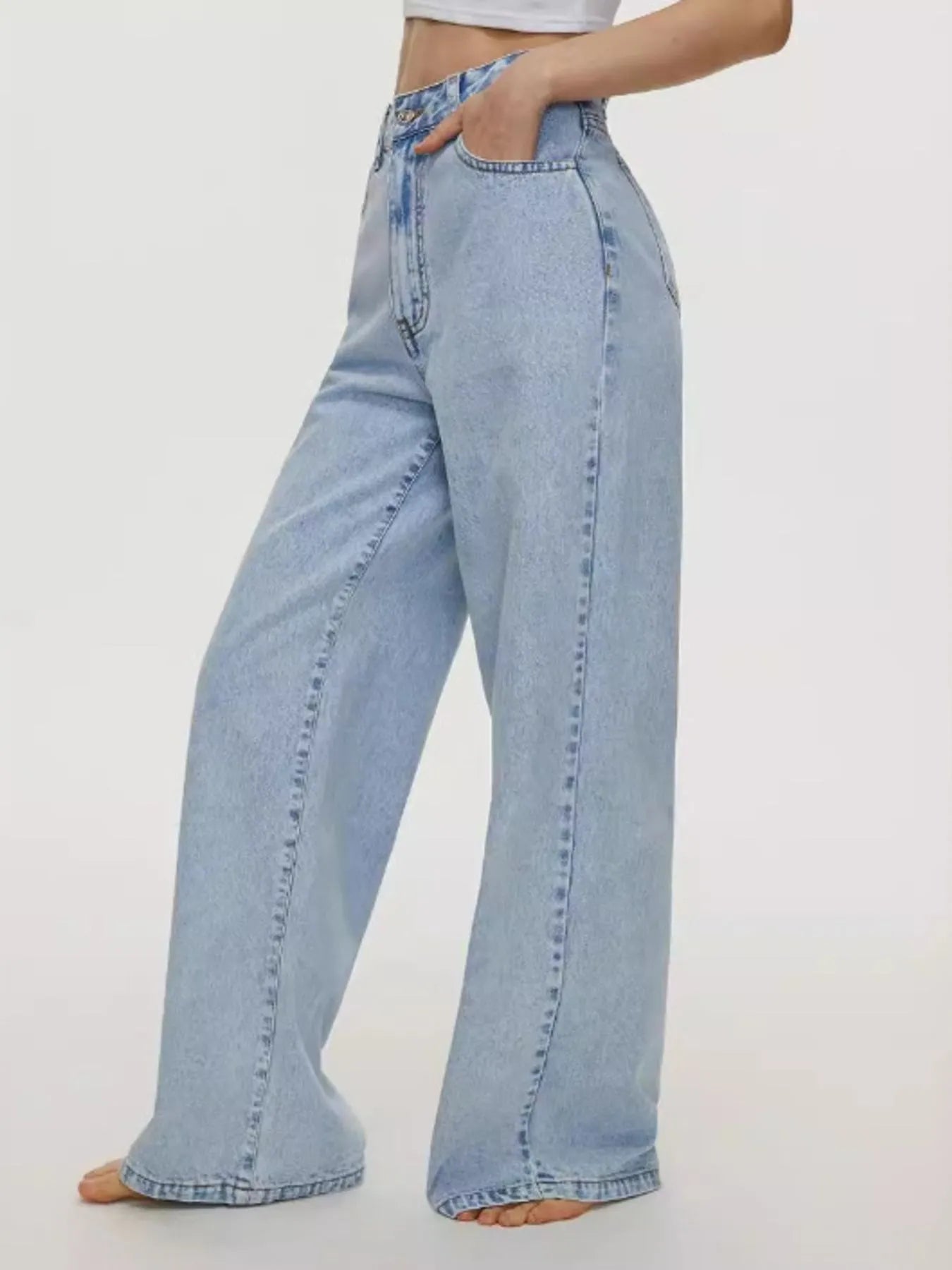 High-Waisted Wide Leg Jeans - Women / Jeans & Denim by Trendsi | Available at Handbags Specialist Headquarter