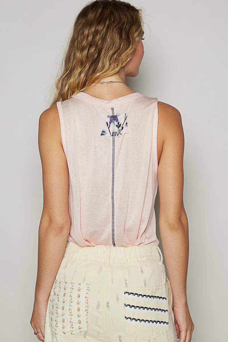 POL Floral Detail Pocket Patch Tank Top - Tops by Trendsi | Available at Handbags Specialist Headquarter