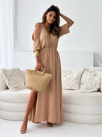 Tied Shoulder Slit Maxi Dress - Maxi Dress by Trendsi | Available at Handbags Specialist Headquarter