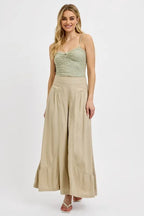 RISEN Shirring Detail Wide Leg Pants -  by Trendsi | Available at Handbags Specialist Headquarter
