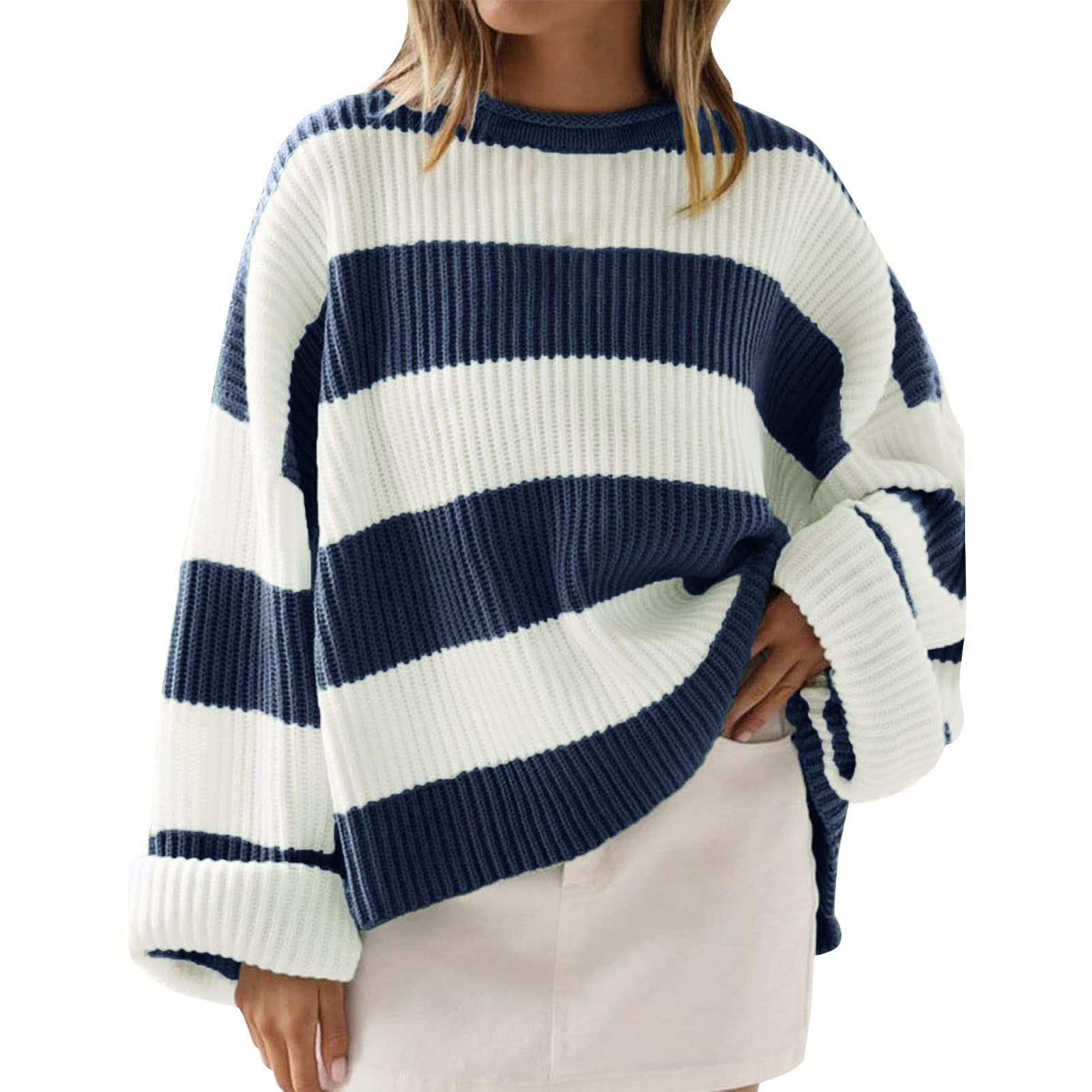 Chic Striped Batwing Knit Sweater for Women