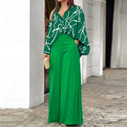 ChicFlow Women's Printed Shirt & Wide Leg Pants Set