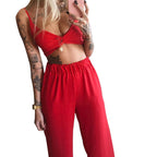Chic Harmony: Printed Tube & Flowing Pants Set
