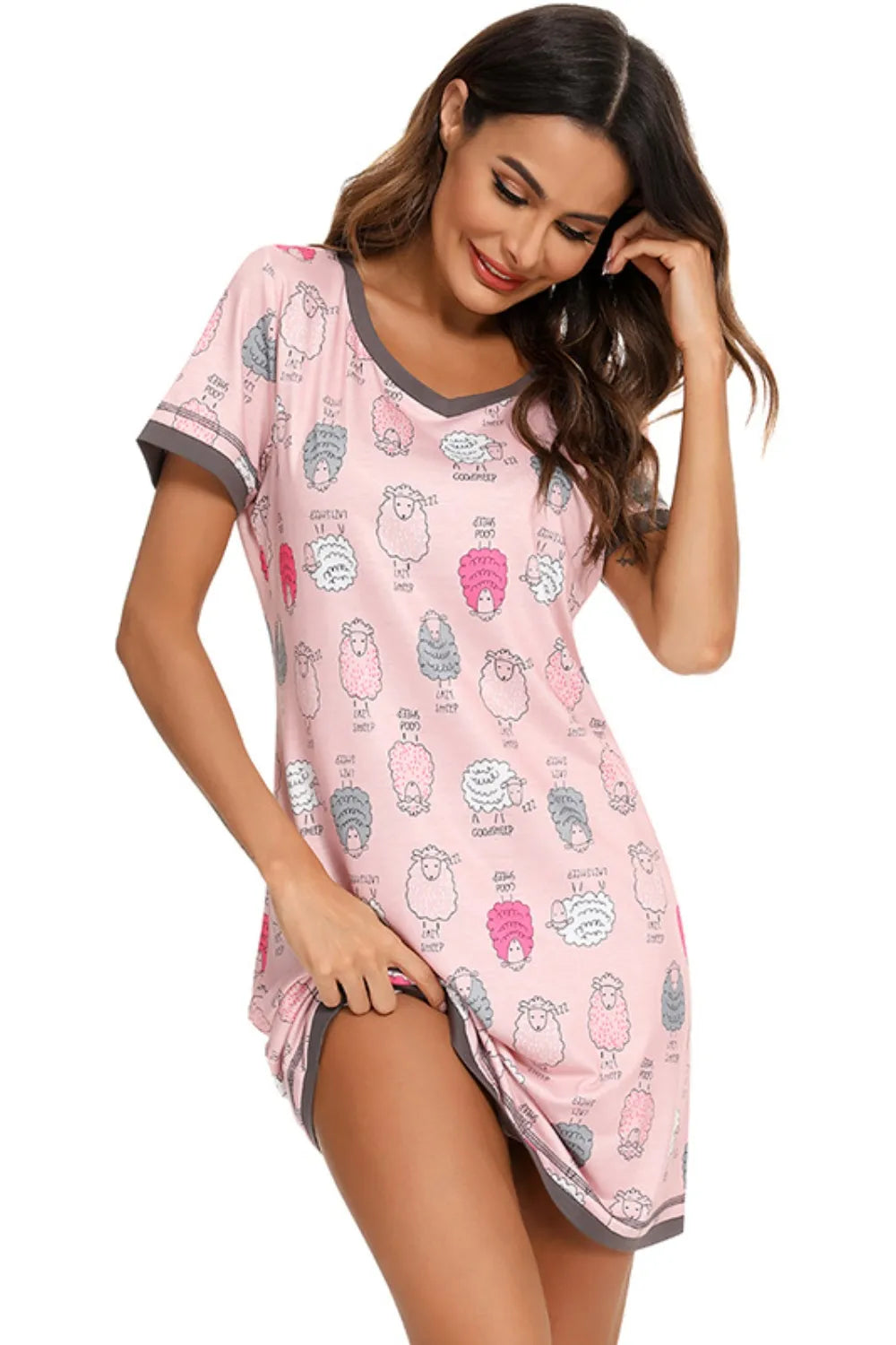 Contrast Trim Short Sleeve Lounge Dress - Sleepwear by Trendsi | Available at Handbags Specialist Headquarter