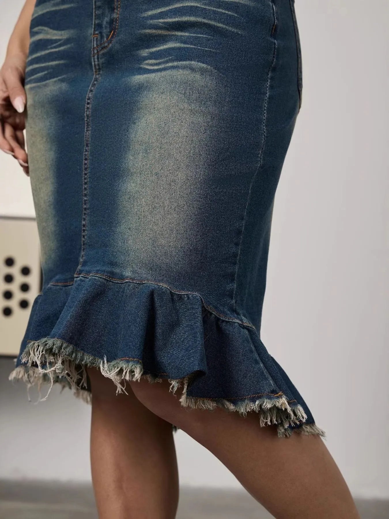 Raw Hem Mermaid Denim Skirt - Women / Jeans & Denim by Trendsi | Available at Handbags Specialist Headquarter