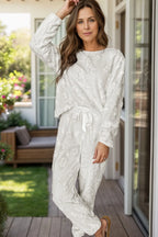 Round Neck Long Sleeve Top and Pants Lounge Set - Sleepwear by Trendsi | Available at Handbags Specialist Headquarter