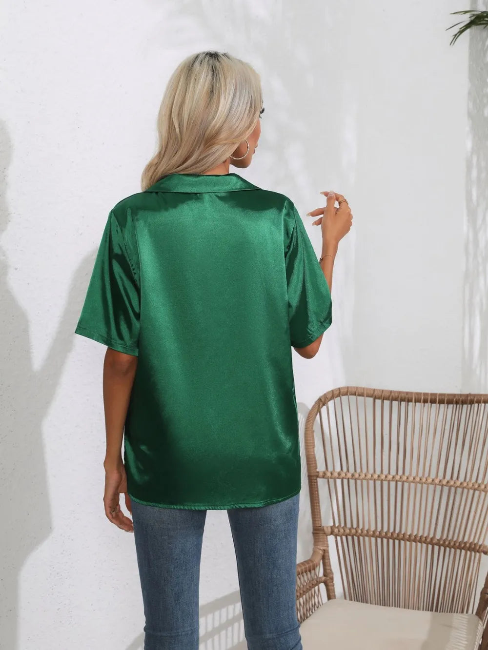 Button Down Short Sleeve Shirt - Women's Down Shirt Tops by Trendsi | Available at Handbags Specialist Headquarter