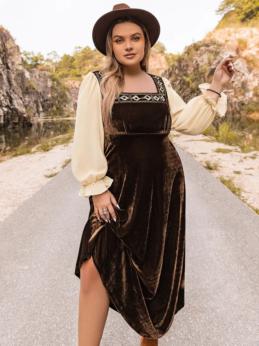 Plus Size Embroidered Square Neck Dress - Dresses by Trendsi | Available at Handbags Specialist Headquarter