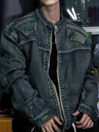 Men's Full Size Zip Up Washed Oversized Denim Jacket Plus Size - Men's jackets by Trendsi | Available at Handbags Specialist Headquarter