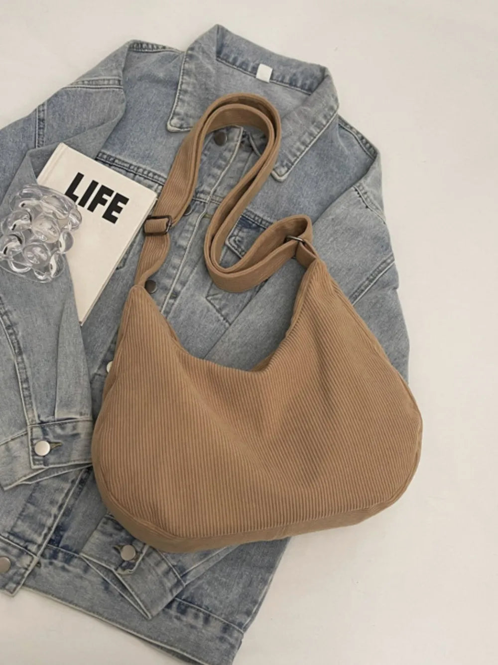 Ribbed Adjustable Strap Shoulder Bag - Handbags by Trendsi | Available at Handbags Specialist Headquarter