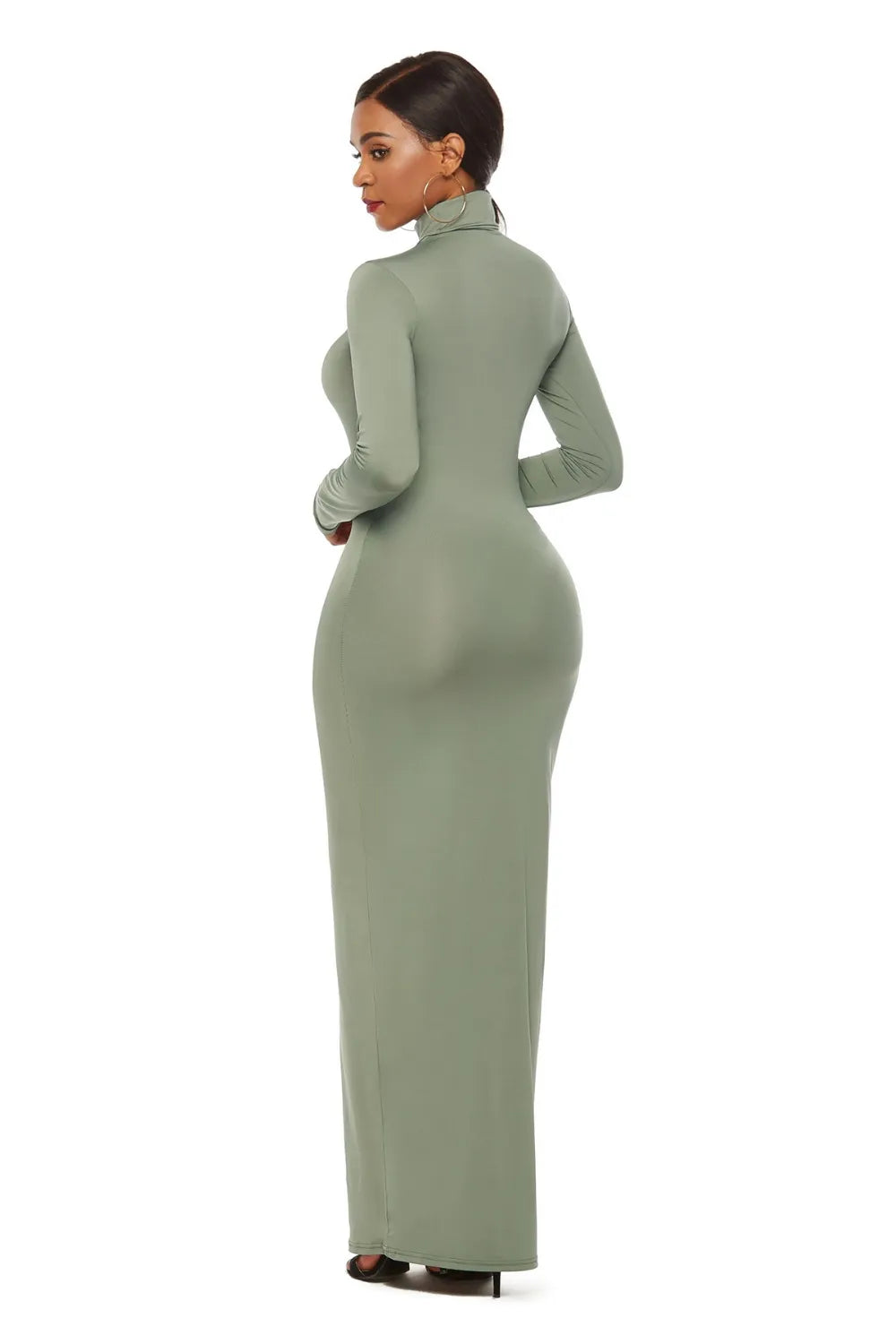 Mock Neck Long Sleeve Maxi Slim Dress - Maxi Dress by Trendsi | Available at Handbags Specialist Headquarter