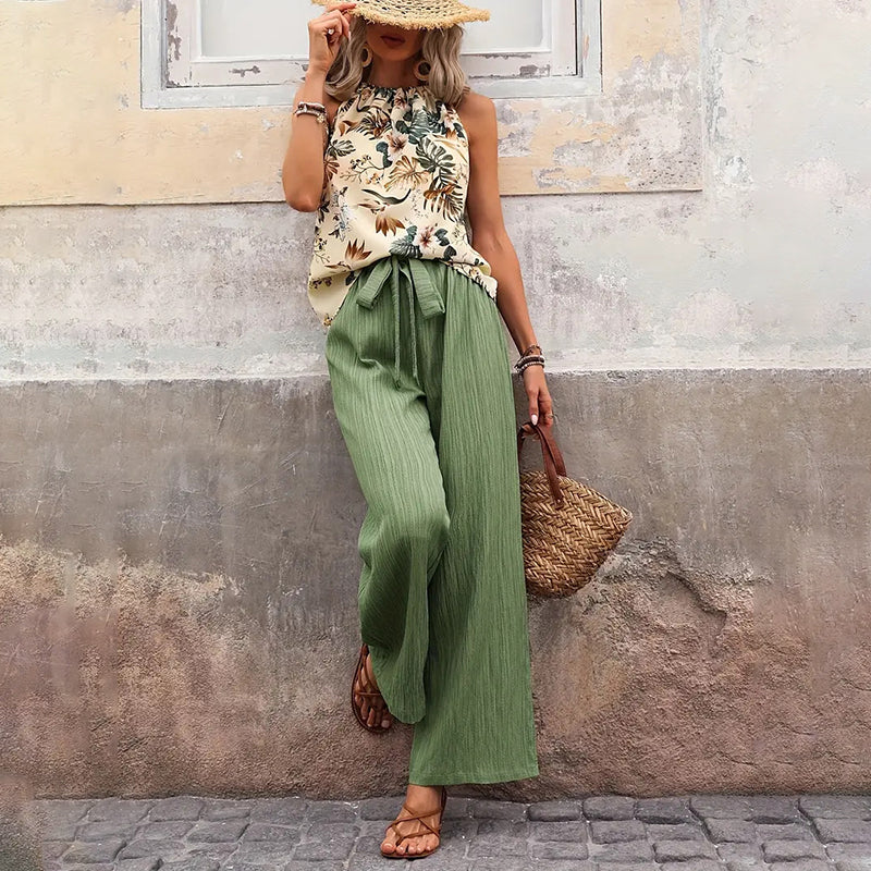 Breezy Chic: Halter Crop & Wide Leg Pants Set