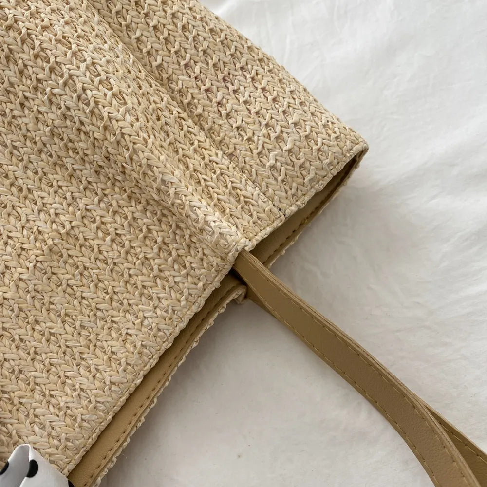 Straw Woven Leather Strap Handbag - Handbags by Trendsi | Available at Handbags Specialist Headquarter