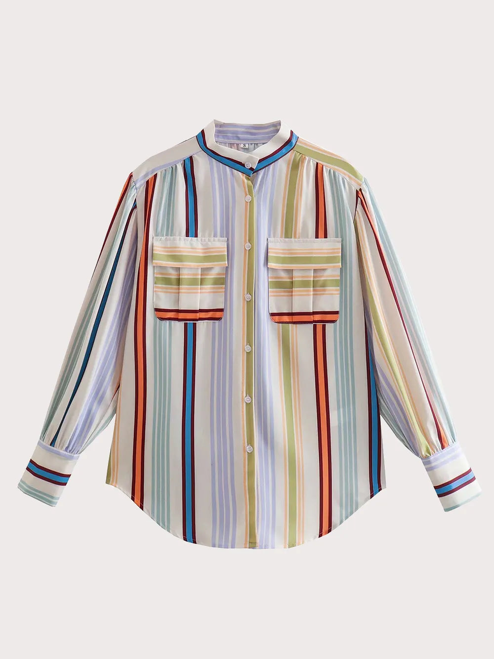 Striped Button Down Lantern Sleeve Shirt - Women's Down Shirt Tops by Trendsi | Available at Handbags Specialist Headquarter