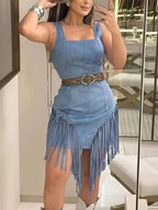 Fringe Square Neck Bodycon Mini Dress - Maxi Dress by Trendsi | Available at Handbags Specialist Headquarter