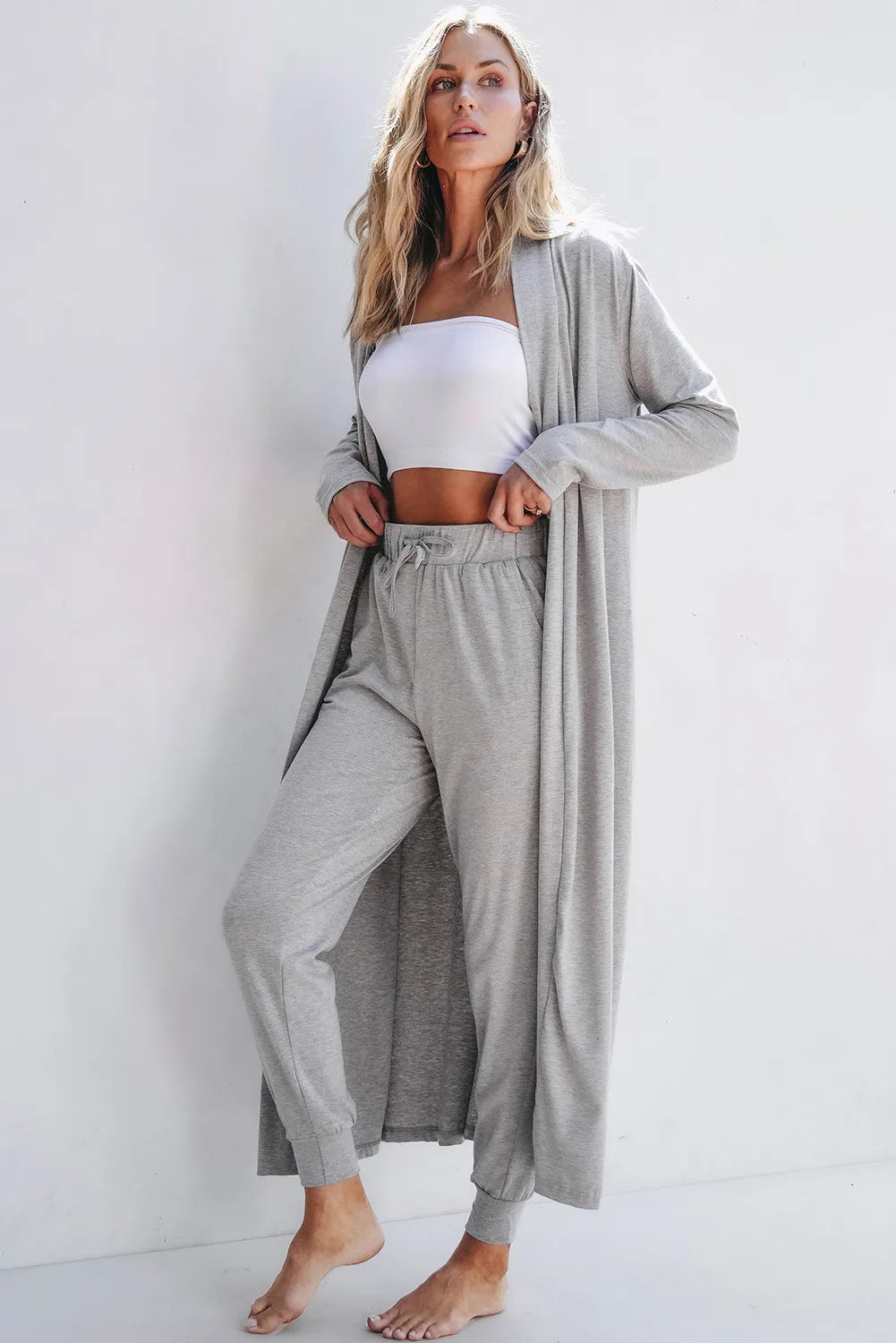 Open Front Long Sleeve Cardigan and Pants Lounge Set - Sleepwear by Trendsi | Available at Handbags Specialist Headquarter