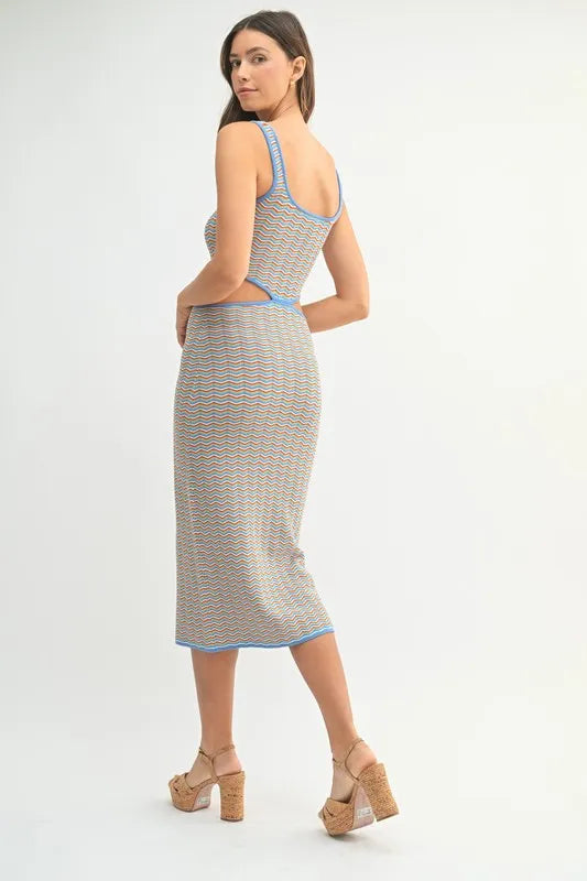 MABLE Multi Color Chevron Knit Bodycon Midi Dress - Maxi Dress by Trendsi | Available at Handbags Specialist Headquarter