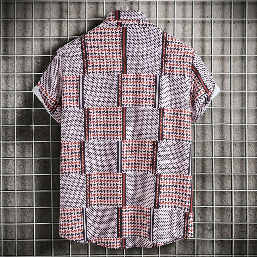 Men's Plus Size Patchwork Plaid Short Sleeve Casual Shirt - mens-shirts by Trendsi | Available at Handbags Specialist Headquarter