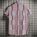 Men's Plus Size Patchwork Plaid Short Sleeve Casual Shirt - mens-shirts by Trendsi | Available at Handbags Specialist Headquarter
