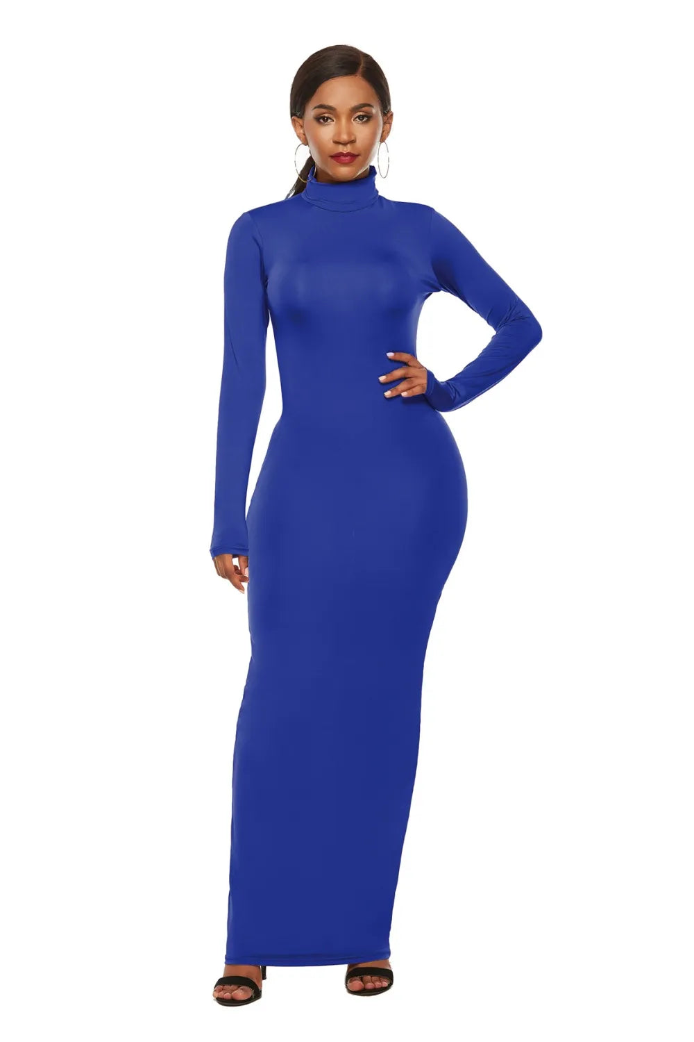Mock Neck Long Sleeve Maxi Slim Dress - Maxi Dress by Trendsi | Available at Handbags Specialist Headquarter