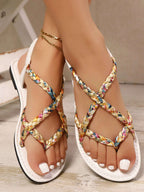 Floral Print Strappy Flat Sandals - Women Sandals by Trendsi | Available at Handbags Specialist Headquarter