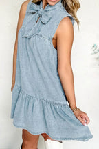 Tie Neck Sleeveless Denim Dress - Women / Jeans & Denim by Trendsi | Available at Handbags Specialist Headquarter