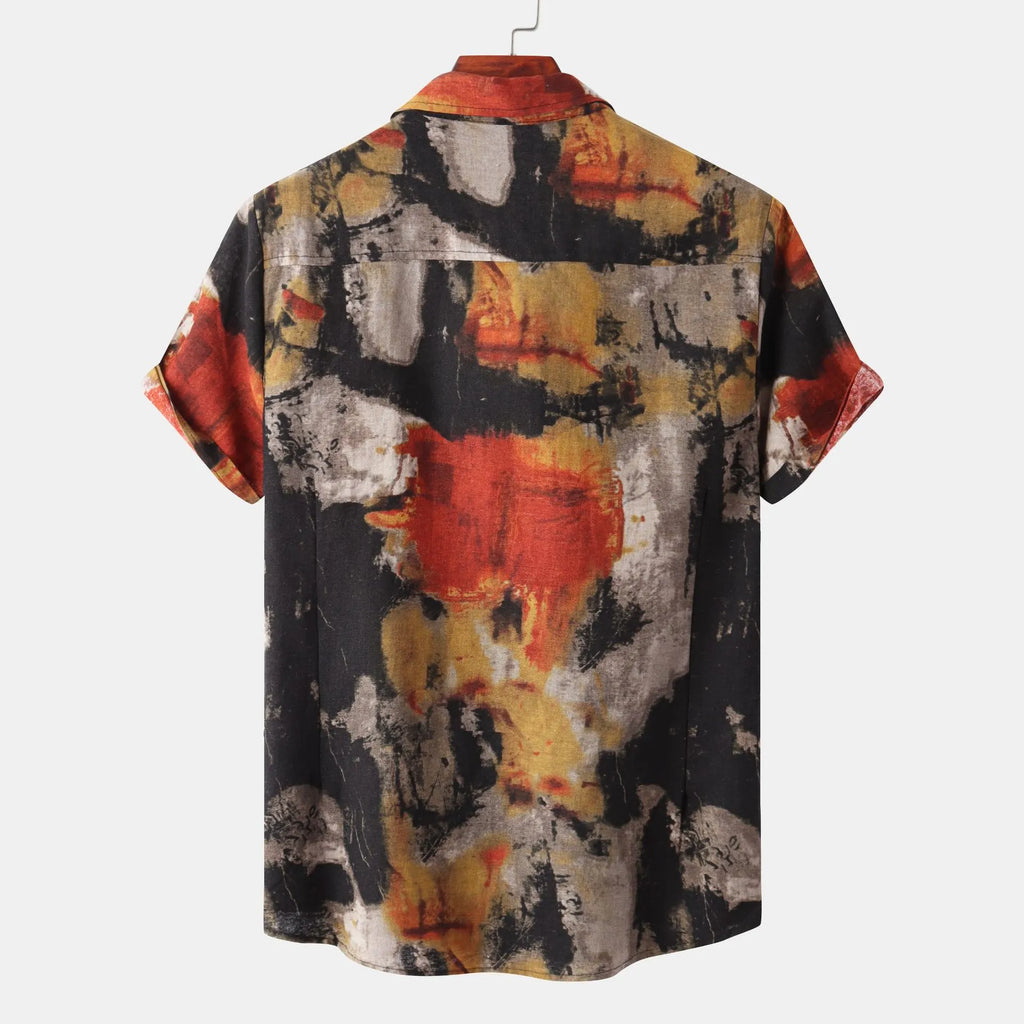 Men's Plus Size Abstract Print Short Sleeve Button-Up Casual Shirt - mens-shirts by Trendsi | Available at Handbags Specialist Headquarter