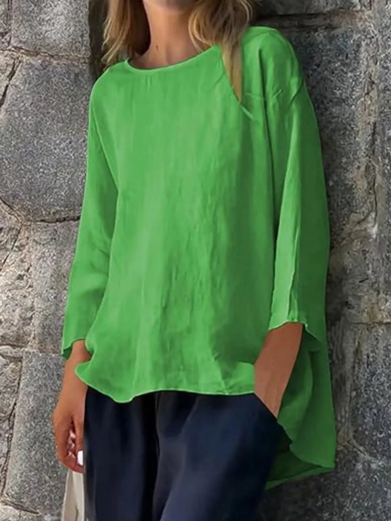 Full Size Round Neck Relaxed Fit Blouse Plus Size - Tops by Trendsi | Available at Handbags Specialist Headquarter