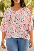 Plus Size Printed V-Neck Blouse - Plus Size Shirts by Trendsi | Available at Handbags Specialist Headquarter