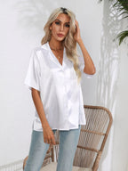 Button Down Short Sleeve Shirt - Women's Down Shirt Tops by Trendsi | Available at Handbags Specialist Headquarter