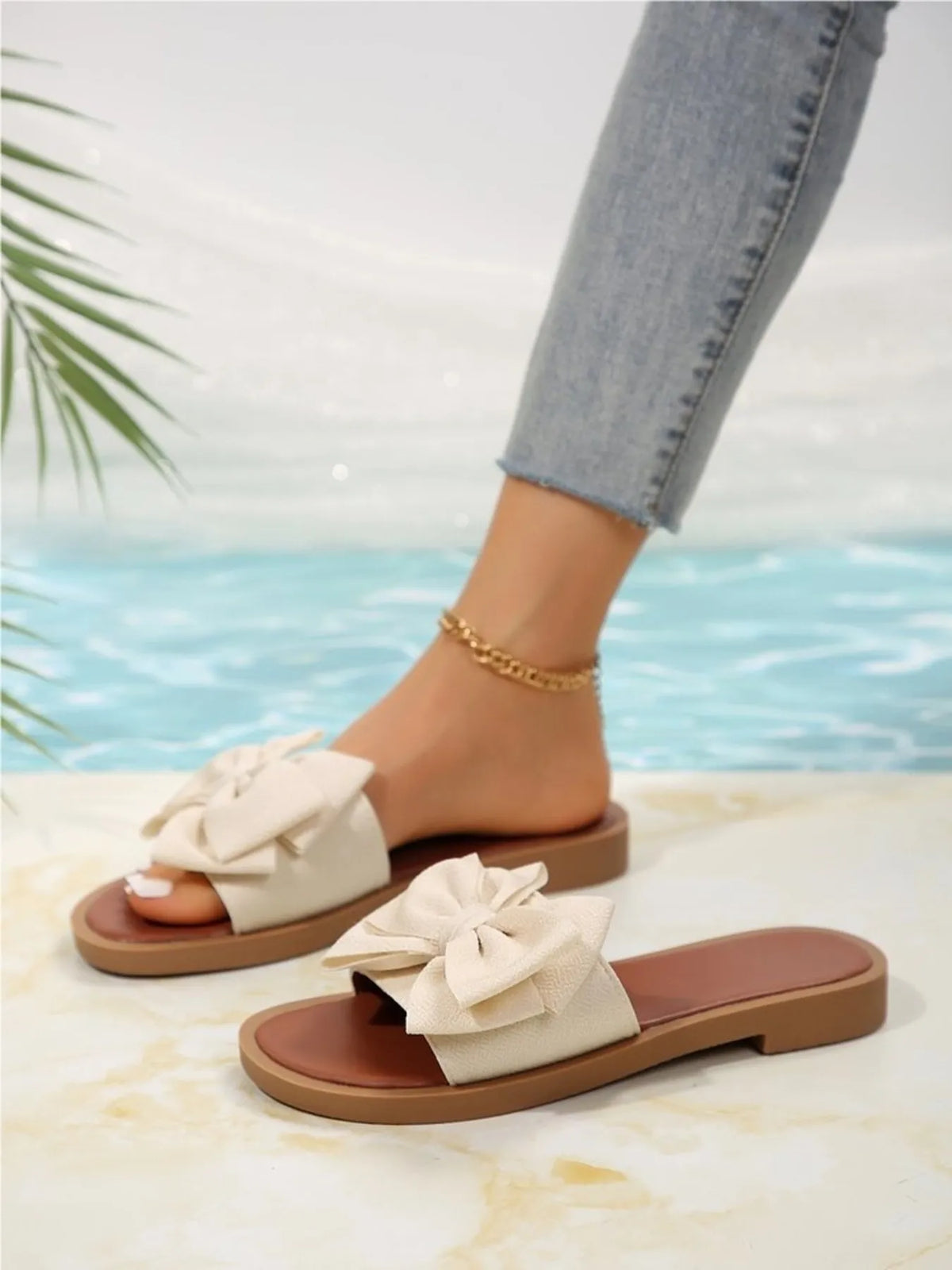 Bow-Tie Open Toe Flats Sandals - Women Sandals by Trendsi | Available at Handbags Specialist Headquarter