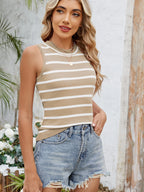 Striped Round Neck Tank - Tops by Trendsi | Available at Handbags Specialist Headquarter