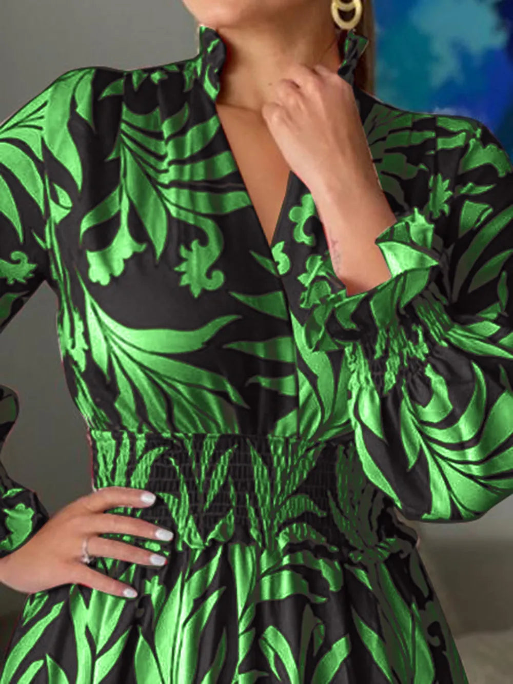 Printed Flounce Sleeve Maxi Dress - Maxi Dress by Trendsi | Available at Handbags Specialist Headquarter