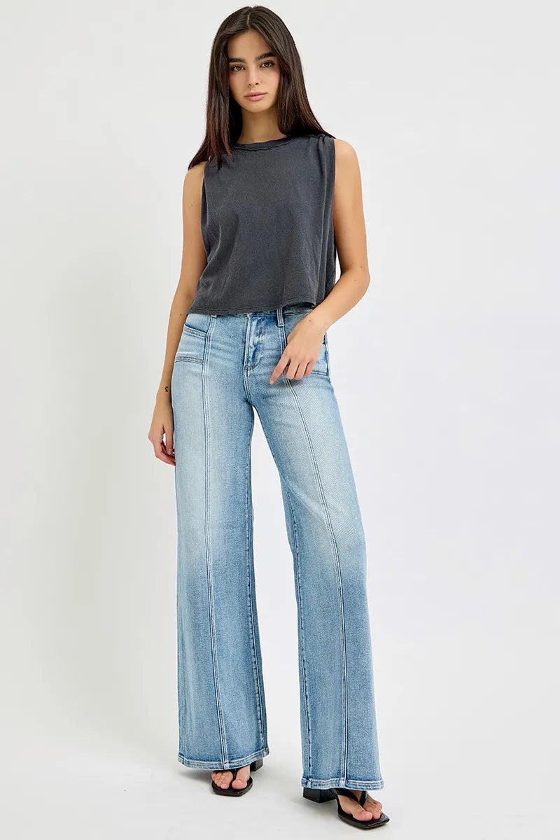 RISEN Full Size Mid Rise Wide Jeans with Front Patch Pocket Plus Size - Women / Jeans & Denim by Trendsi | Available at Handbags Specialist Headquarter