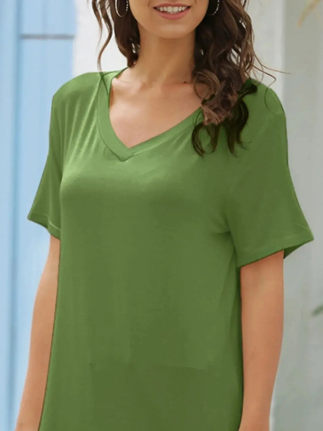 Full Size Solid V-Neck Short Sleeve T-Shirt Plus Size - Women Plus Size by Trendsi | Available at Handbags Specialist Headquarter