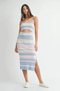 MABLE Multi Color Striped Front Cutout Knit Midi Dress - Maxi Dress by Trendsi | Available at Handbags Specialist Headquarter