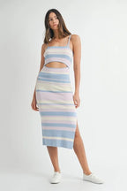 MABLE Multi Color Striped Front Cutout Knit Midi Dress - Maxi Dress by Trendsi | Available at Handbags Specialist Headquarter