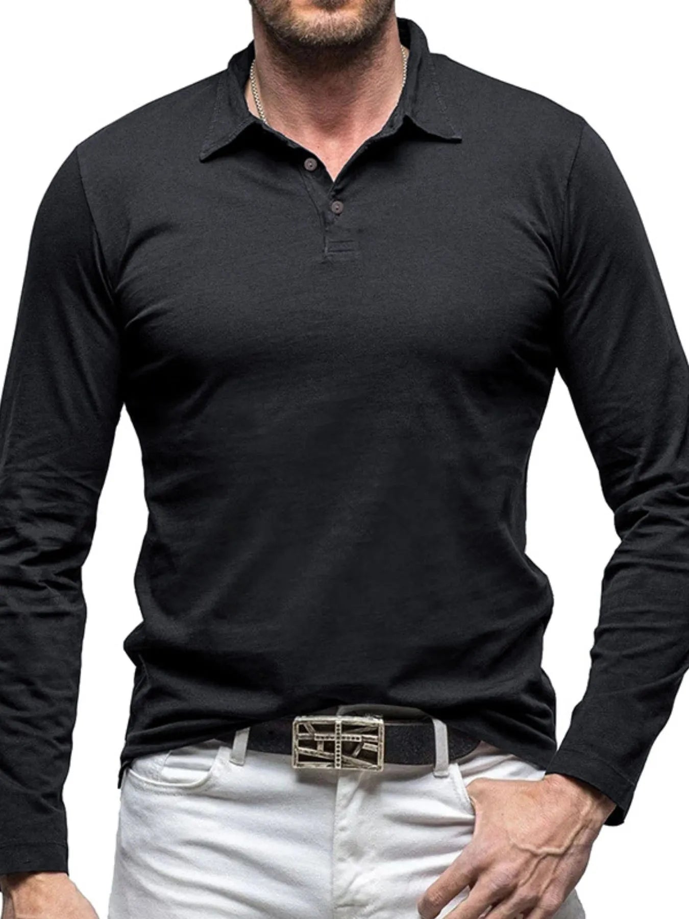 Men's Collared Neck Long Sleeve Polo - Men's Polo shirt by Trendsi | Available at Handbags Specialist Headquarter