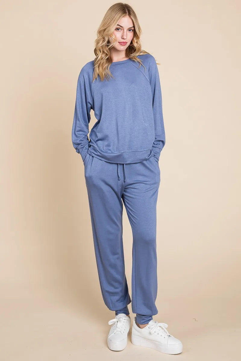 Super Lady Round Neck Raglan Sleeve Top and Pants Lounge Set - Sleepwear by Trendsi | Available at Handbags Specialist Headquarter