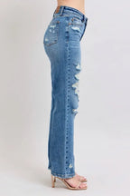 Judy Blue Full Size High Waist Heavy Destroy Straight Jeans Plus Size - Women / Jeans & Denim by Trendsi | Available at Handbags Specialist Headquarter