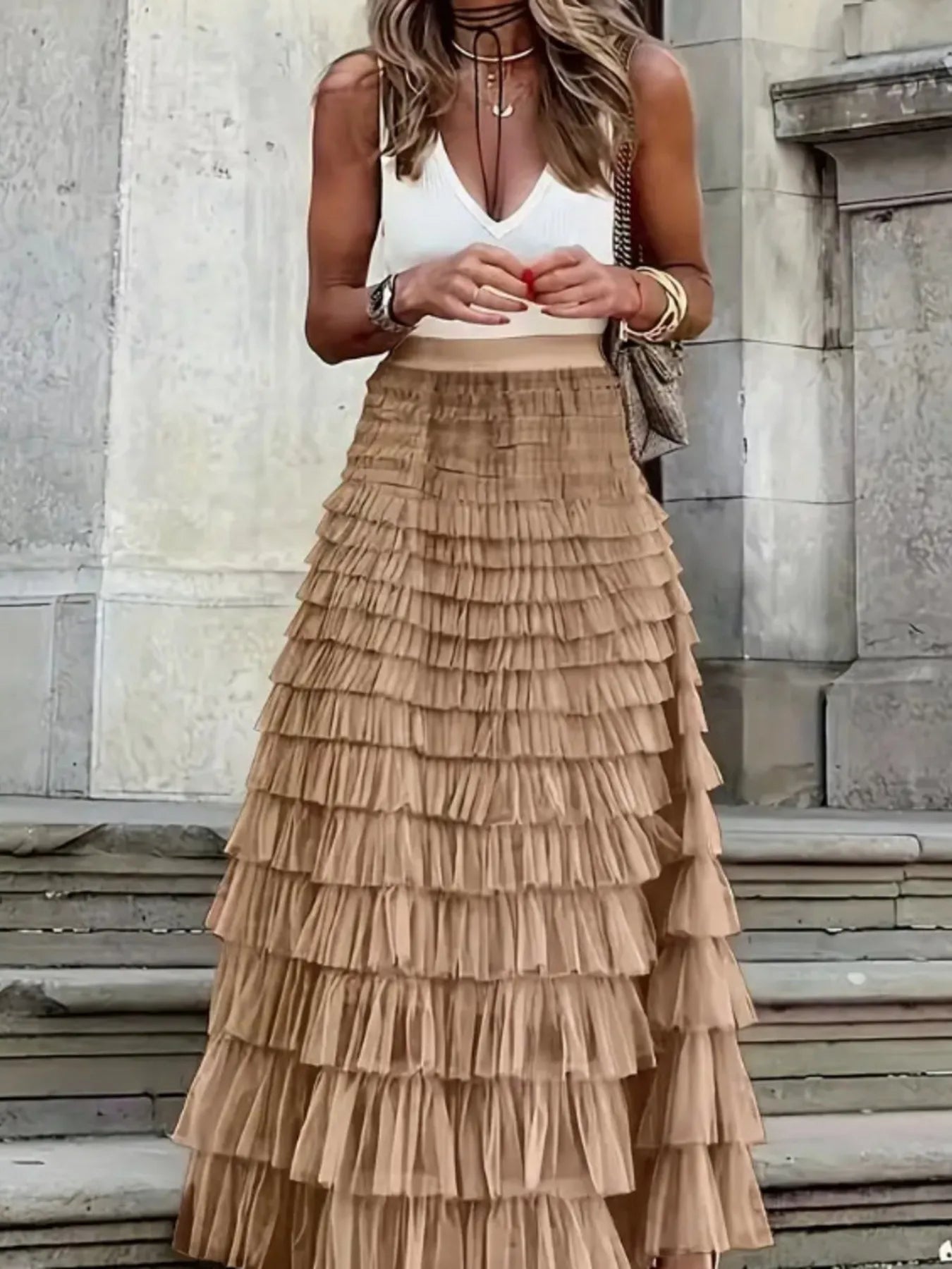 Layered Ruffle Maxi Skirt - Skirts by Trendsi | Available at Handbags Specialist Headquarter