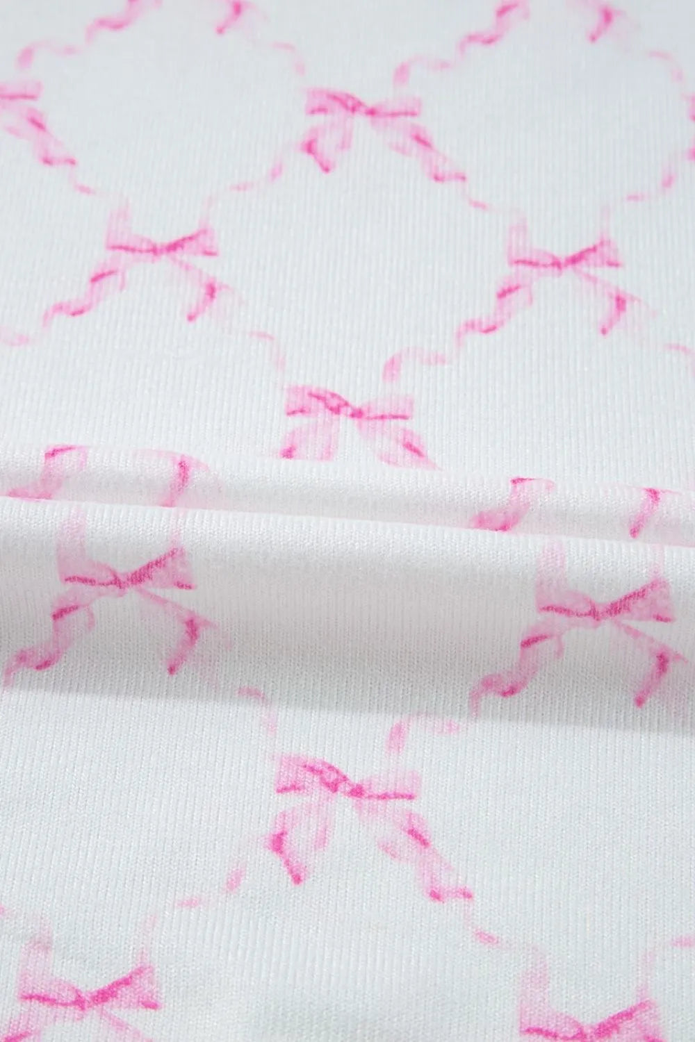 Bow Print Lettuce Trim Round Neck Top and Shorts Lounge Set - Sleepwear by Trendsi | Available at Handbags Specialist Headquarter