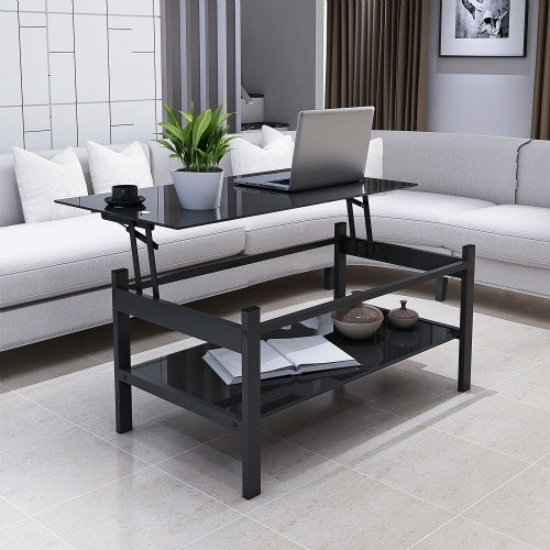 Elevate: Sleek 2-Layer Black Glass Coffee Table - decor by Trendsi | Available at Handbags Specialist Headquarter
